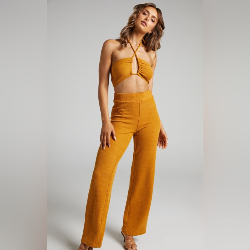 Showpo Juliann Knit Two Piece Set Pant with Crop Top in Marigold